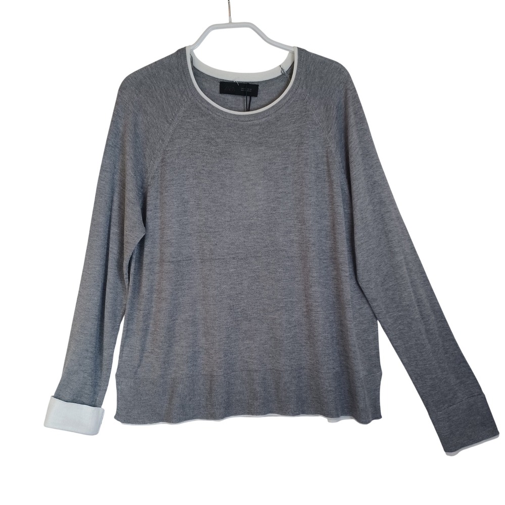 Zara Womens Heather Grey White Layered Look Raglan Knit Sweater Size M NEW